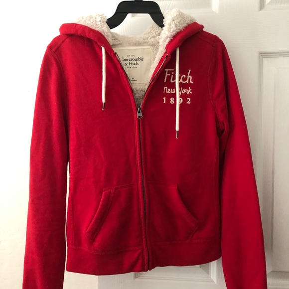 Abercrombie Fitch Red Fluffy Hoodie 